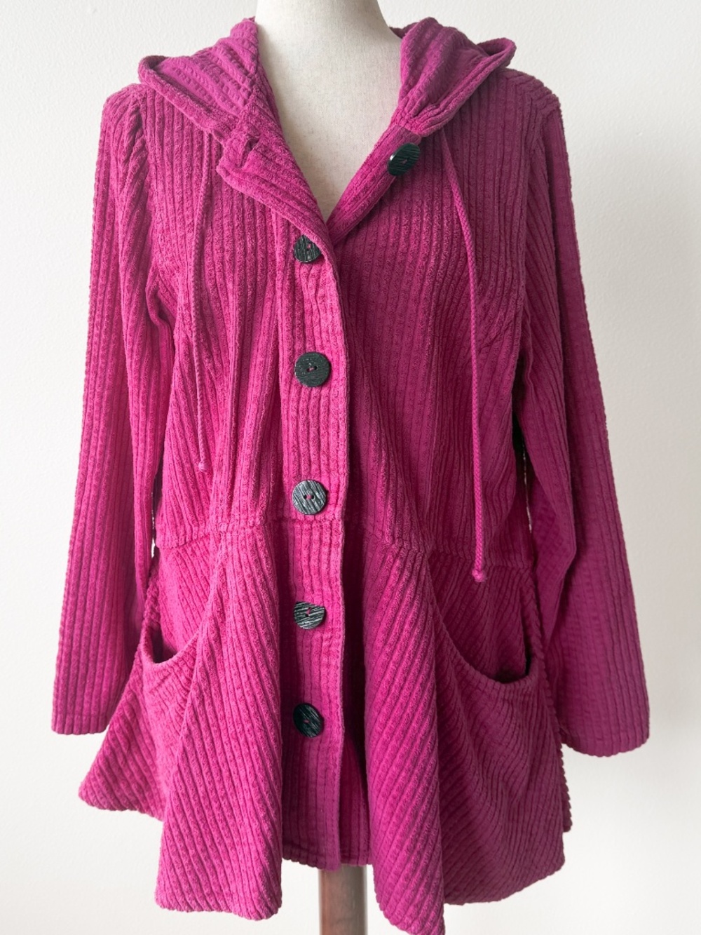 Vintage Berry Pink Cotton Chenille Hooded Jacket, Large